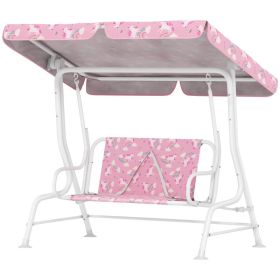 Kids Porch Swing, 2-Seater Patio Swing Bench with Safety Belts, Adjustable Canopy for Backyard, Garden, Pink