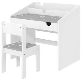 Kids Study Desk with Storage, Kids Desk and Chair Set for Bedroom & Study Room, Aged 3-6 Years, Gray
