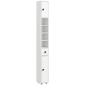 71" Small Bathroom Storage Cabinet, Narrow Toilet Paper Cabinet with Open Shelves, 2 Cabinets, Adjustable Shelves, White
