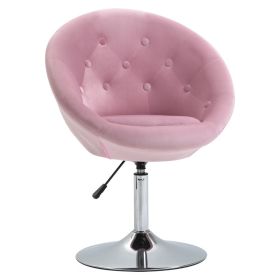 Modern Makeup Vanity Chair Round Tufted Swivel Accent Chair with Chrome Frame Height Adjustable for Living Room, Bedroom Pink