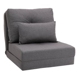 Convertible Flip Chair, Floor Lazy Sofa, Folding Upholstered Couch Bed with Adjustable Backrest, Metal Frame and Pillows for Living Room Bedroom, Dar
