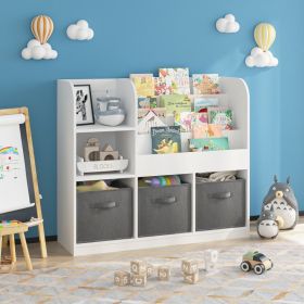 Kids Bookcase And Bookshelf, Multifunctional Bookcase With 3 Collapsible Fabric Drawers, Bookcase Display Stand, Toy Storage Organizer For Bedroom, Pl