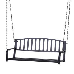 2 Person Front Porch Swing Patio Swing Bench, Outdoor Steel Swing Chair with Sturdy Chains, for Backyard, Deck, 528 lb Weight Capacity, Black