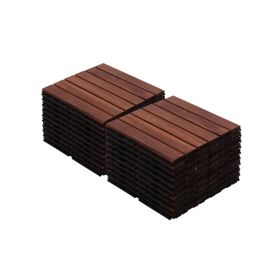 Acacia Wood Interlocking Deck Tiles Striped Pattern, 20 PCS 12inch X 12inch Square Acacia Hardwood Outdoor Flooring For Patio, Bancony, Pool Side