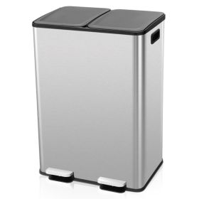 Dual 8-Gallon Stainless Steel Step Trash Can Recycling Bin