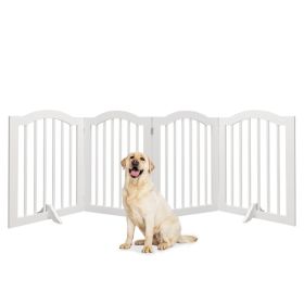27.6 Height Tall Freestanding Pet Gate, 4 Panels Foldable Dog Gate, Solid Wood Folding Safety Fence Wooden Dog Gate With 2 Pcs Support Feet Ideal For