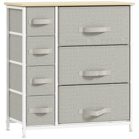 7-Drawer Dresser Storage Tower Cabinet Organizer Unit, Easy Pull Fabric Bins with Metal Frame for Bedroom, Closets, Light Gray