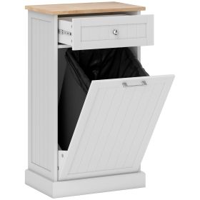 HOMCOM White Tilt-Out Trash Bin Cabinet with Drawer