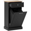 HOMCOM Black Tilt-Out Trash Bin Cabinet with Drawer