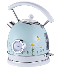 PS823NT Rapid Boiling Electric Kettle, Light Blue Floral Electric Kettle, Retro STRIX Temperature Controller + Water Level Gauge, 2200W,1.8L SUS3