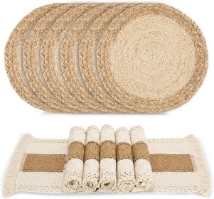 Handmade Boho Placemats Set Cotton Burlap and Water