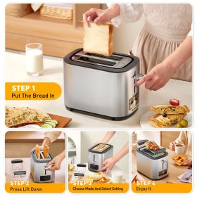 2 Slice Wide Slots, 6 Shade Settings,Bagel Defrost Reheat Cancel New