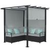 Wicker Patio Furniture, Outdoor PE Rattan Sofa Set with Retractable Canopy Pergola, Shade Shelter for Deck, Pool, Garden, Terrace, Grey