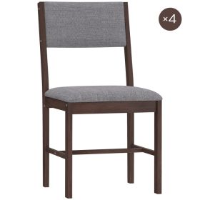Modern Dining Chairs Set of 4, Linen Fabric Kitchen Chairs with Rubberwood Legs for Dining Room, Living Room, Gray