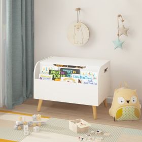Wooden Toy Box, Kids Toy Storage Organizer With Front Bookshelf, Flip-Top Lid, Safety Hinge, Boys Girls Toy Chest Bench For Playroom Kids Room Organiz