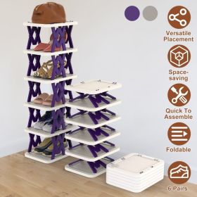 6 Tier Foldable Shoe Rack Vertical Shoe Organizer Narrow Shoe Rack For Small Spaces Space Saving Free Standing For Corner Entryway Hallway Bedroom 2 C (Option: Purple)