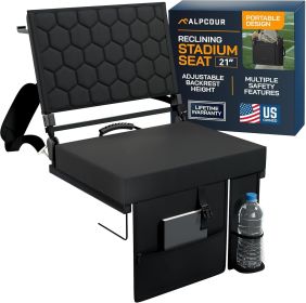 Alpcour Folding Reclining Stadium Seat with Back Support for Bleachers (Color: Black, size: 21" Wide)
