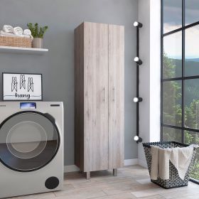 Bacoa Cleaning Cabinet with Five Shelves and Broom Hangers (Color: Light Gray / White)