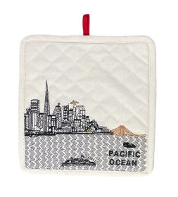 Embroidered San Francisco Skyline Pot Holder (Color: White)