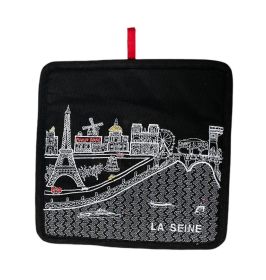 Embroidered Paris Skyline Pot Holder (Color: Black)