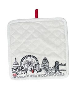 Embroidered London Skyline Pot Holder (Color: White)