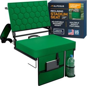Alpcour Folding Reclining Stadium Seat with Back Support for Bleachers (Color: Hunter Green, size: 21" Wide)