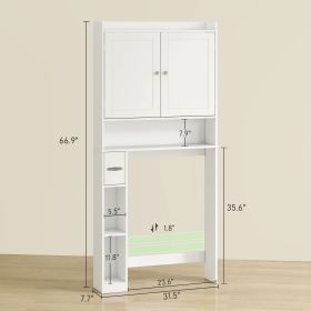 Modern Over The Toilet Storage Cabinet With 2 Doors, Above Commode Storage Cabinet With Toilet Paper Holder, White (Color: White)